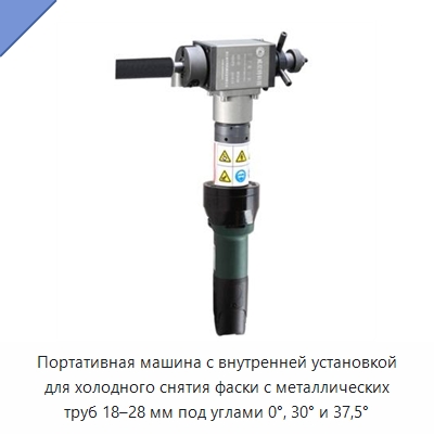 Портативная машина с внутренней установкой для холодного снятия фаски с металлических труб 18–28 мм под углами 0°, 30° и 37,5° — Металлорежущие станки