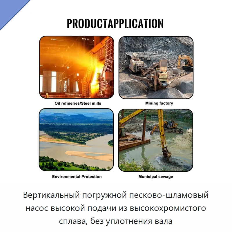 Вертикальный погружной песково-шламовый насос высокой подачи из высокохромистого сплава, без уплотнения вала — Насосы