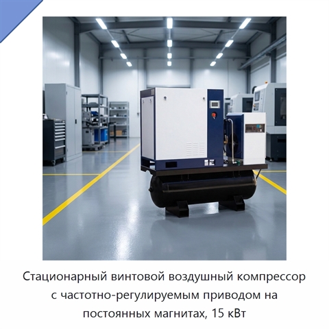 Стационарный винтовой воздушный компрессор с частотно-регулируемым приводом на постоянных магнитах, 15 кВт