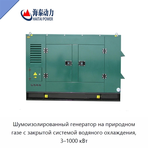 Шумоизолированный генератор на природном газе с закрытой системой водяного охлаждения, 3–1000 кВт