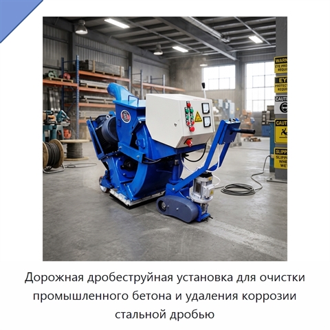 Дорожная дробеструйная установка для очистки промышленного бетона и удаления коррозии стальной дробью