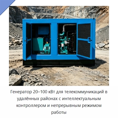 Генератор 20–100 кВт для телекоммуникаций в удалённых районах с интеллектуальным контроллером и непрерывным режимом работы