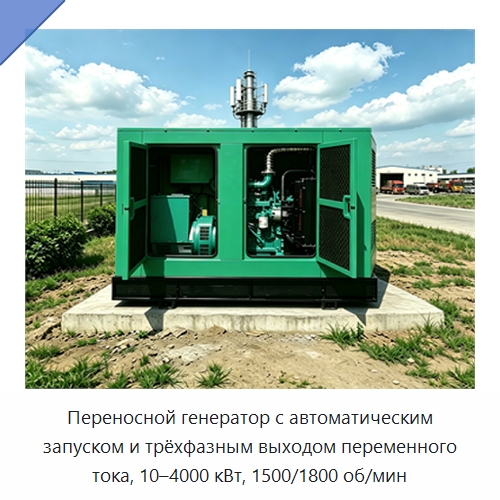 Переносной генератор с автоматическим запуском и трёхфазным выходом переменного тока, 10–4000 кВт, 1500/1800 об/мин — Дизельные генераторы