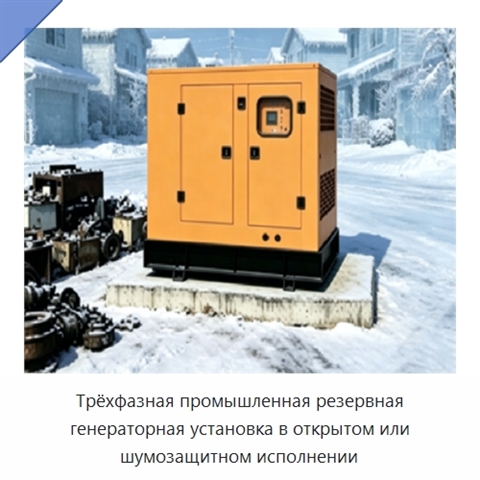 Трёхфазная промышленная резервная генераторная установка в открытом или шумозащитном исполнении