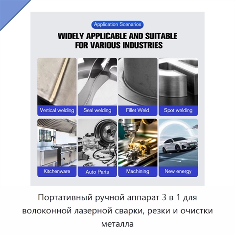 Портативный ручной аппарат 3 в 1 для волоконной лазерной сварки, резки и очистки металла