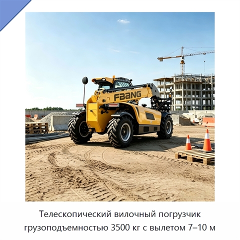 Телескопический вилочный погрузчик грузоподъемностью 3500 кг с вылетом 7–10 м