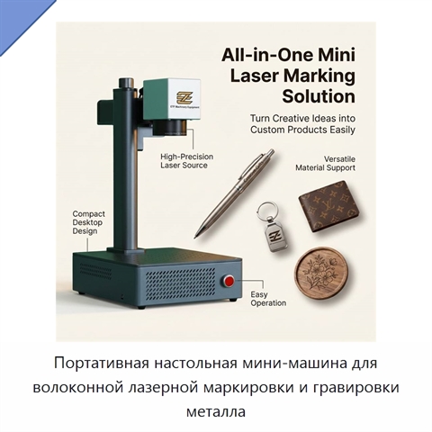 Портативная настольная мини-машина для волоконной лазерной маркировки и гравировки металла