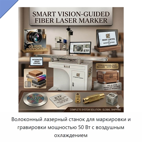 Волоконный лазерный станок для маркировки и гравировки мощностью 50 Вт с воздушным охлаждением