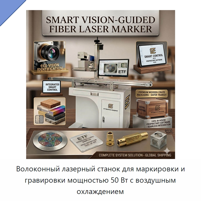 Волоконный лазерный станок для маркировки и гравировки мощностью 50 Вт с воздушным охлаждением — Лазерные маркировочные станки