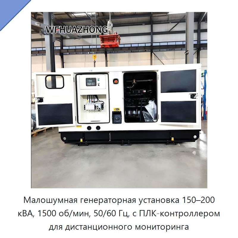 Малошумная генераторная установка 150–200 кВА, 1500 об/мин, 50/60 Гц, с ПЛК-контроллером для дистанционного мониторинга — Дизельные генераторы