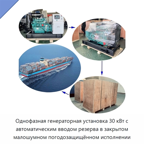 Однофазная генераторная установка 30 кВт с автоматическим вводом резерва в закрытом малошумном погодозащищённом исполнении