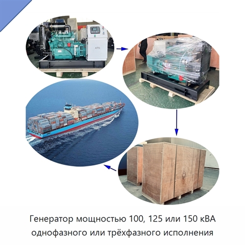Генератор мощностью 100, 125 или 150 кВА однофазного или трёхфазного исполнения