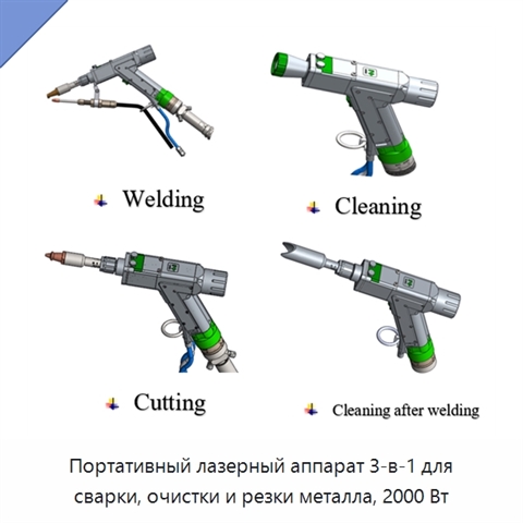 Портативный лазерный аппарат 3-в-1 для сварки, очистки и резки металла, 2000 Вт