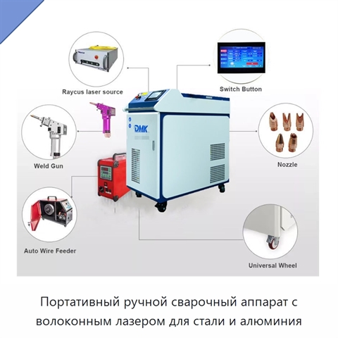 Портативный ручной сварочный аппарат с волоконным лазером для стали и алюминия