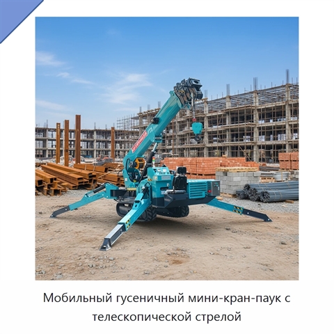 Мобильный гусеничный мини-кран-паук с телескопической стрелой