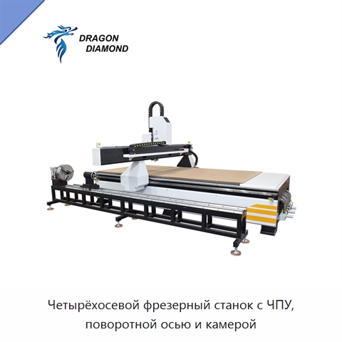 Четырёхосевой фрезерный станок с ЧПУ, поворотной осью и камерой