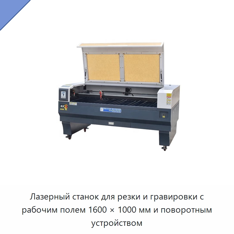 Лазерный станок для резки и гравировки с рабочим полем 1600 × 1000 мм и поворотным устройством — Лазерные гравировальные станки