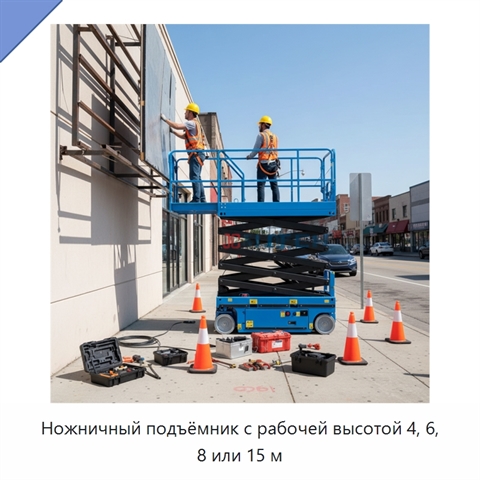 Ножничный подъёмник с рабочей высотой 4, 6, 8 или 15 м