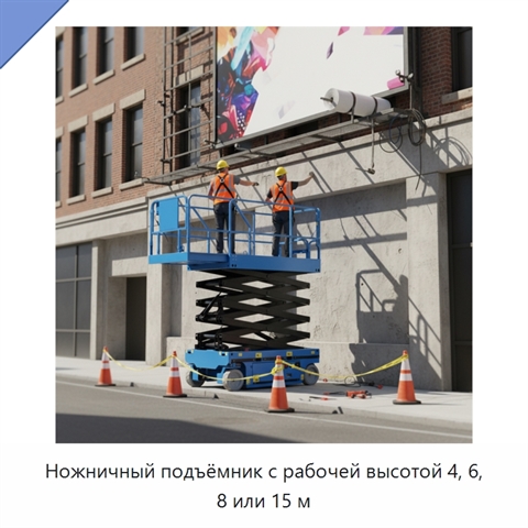 Ножничный подъёмник с рабочей высотой 4, 6, 8 или 15 м