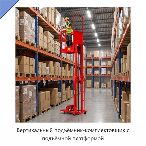 Вертикальный подъёмник-комплектовщик с подъёмной платформой