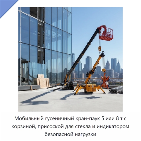 Мобильный гусеничный кран-паук 5 или 8 т с корзиной, присоской для стекла и индикатором безопасной нагрузки