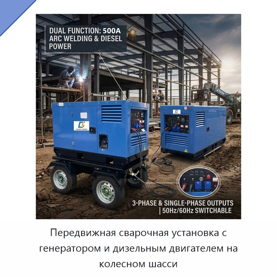 Передвижная сварочная установка с генератором и дизельным двигателем на колесном шасси — Аппараты дуговой сварки