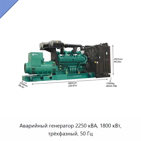 Аварийный генератор 2250 кВА, 1800 кВт, трёхфазный, 50 Гц