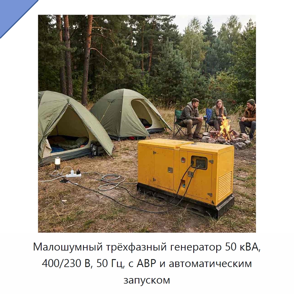 Малошумный трёхфазный генератор 50 кВА, 400/230 В, 50 Гц, с АВР и автоматическим запуском — Дизельные генераторы
