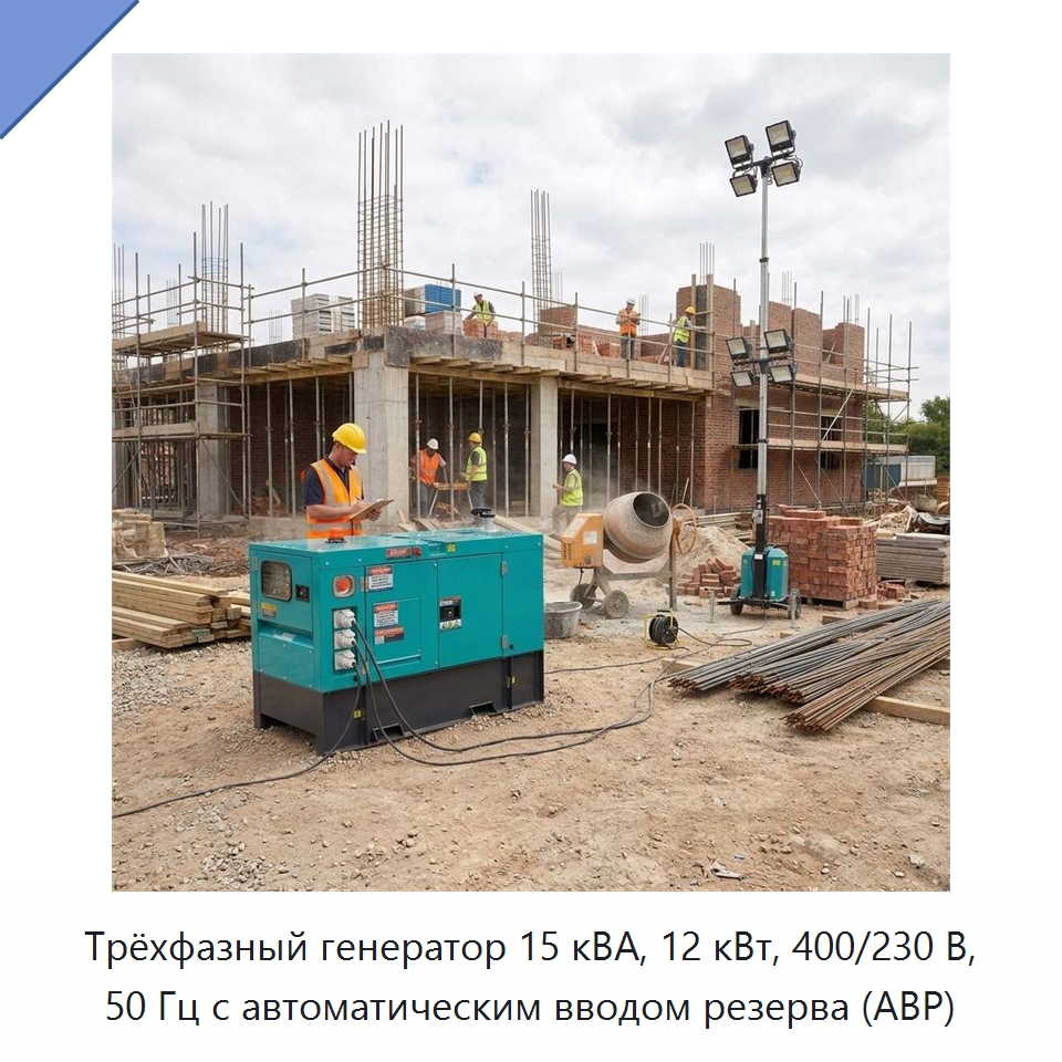 Трёхфазный генератор 15 кВА, 12 кВт, 400/230 В, 50 Гц с автоматическим вводом резерва (АВР) — Дизельные генераторы