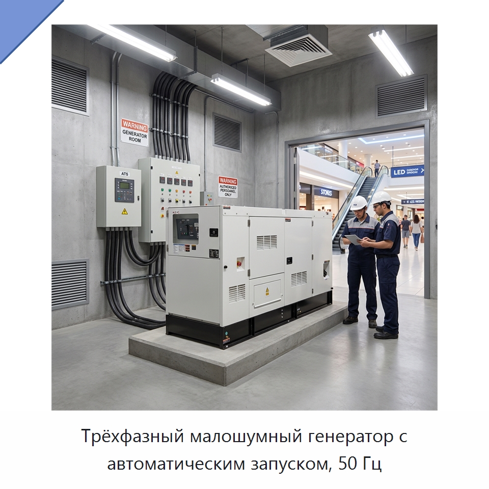 Трёхфазный малошумный генератор с автоматическим запуском, 50 Гц — Дизельные генераторы
