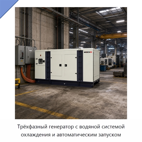 Трёхфазный генератор с водяной системой охлаждения и автоматическим запуском