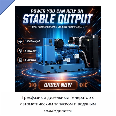 Трёхфазный дизельный генератор с автоматическим запуском и водяным охлаждением