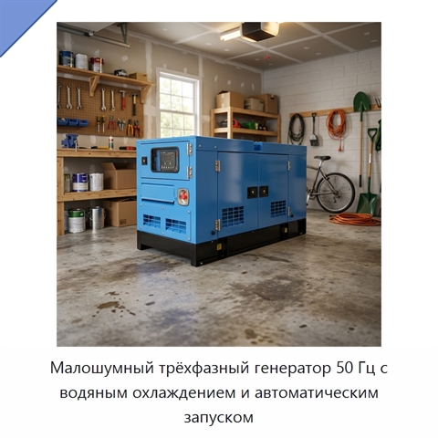 Малошумный трёхфазный генератор 50 Гц с водяным охлаждением и автоматическим запуском