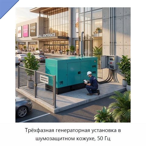 Трёхфазная генераторная установка в шумозащитном кожухе, 50 Гц
