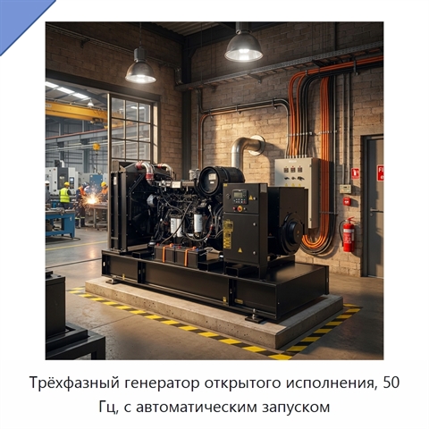 Трёхфазный генератор открытого исполнения, 50 Гц, с автоматическим запуском
