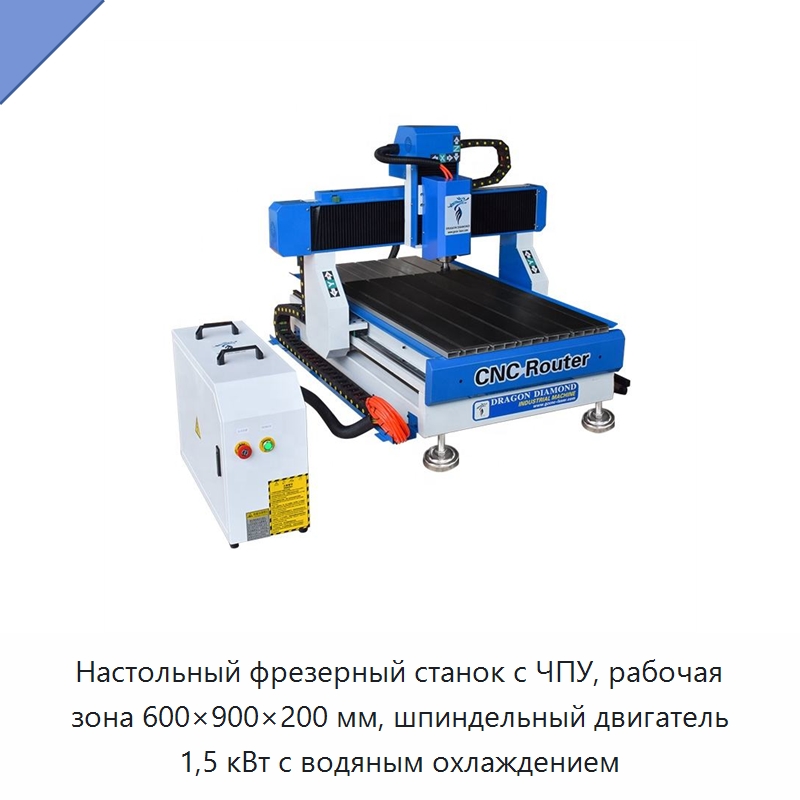 Настольный фрезерный станок с ЧПУ, рабочая зона 600×900×200 мм, шпиндельный двигатель 1,5 кВт с водяным охлаждением — Фрезерные станки по дереву
