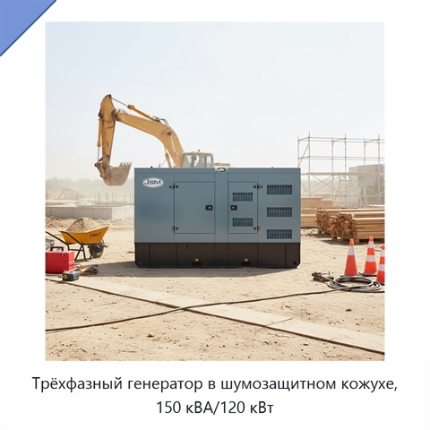 Трёхфазный генератор в шумозащитном кожухе, 150 кВА/120 кВт