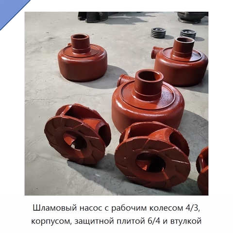 Шламовый насос с рабочим колесом 4/3, корпусом, защитной плитой 6/4 и втулкой