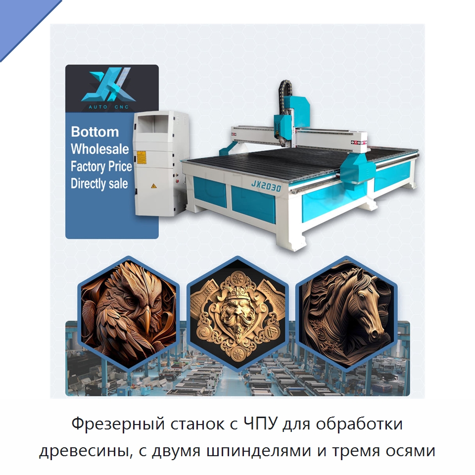 Фрезерный станок с ЧПУ для обработки древесины, с двумя шпинделями и тремя осями — Фрезерные станки по дереву