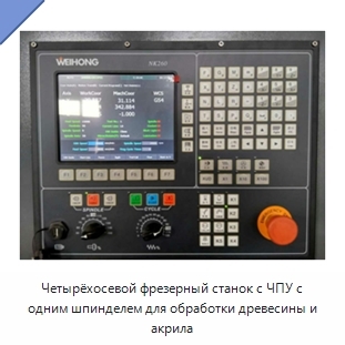 Четырёхосевой фрезерный станок с ЧПУ с одним шпинделем для обработки древесины и акрила