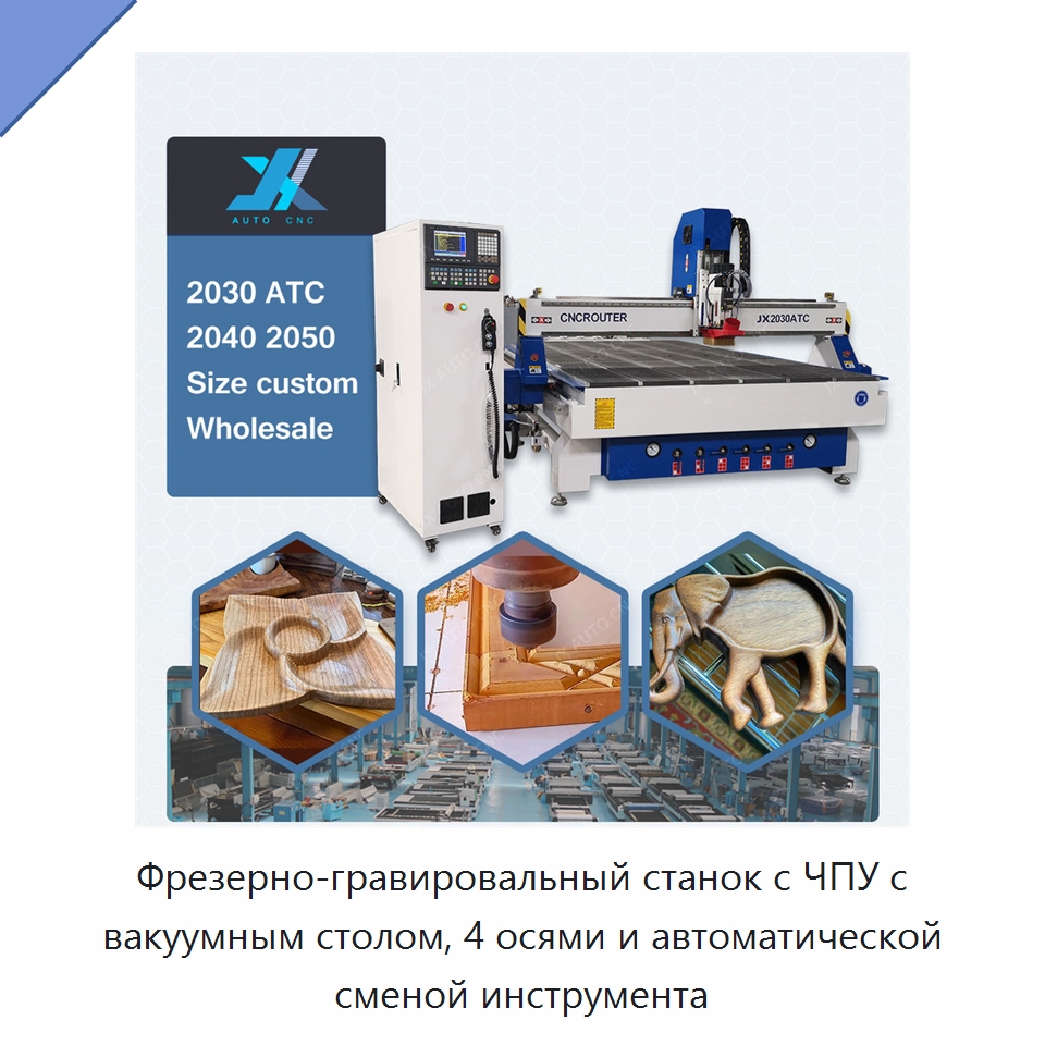 Фрезерно-гравировальный станок с ЧПУ с вакуумным столом, 4 осями и автоматической сменой инструмента — Фрезерные станки по дереву