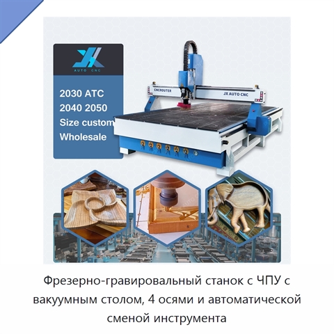 Фрезерно-гравировальный станок с ЧПУ с вакуумным столом, 4 осями и автоматической сменой инструмента