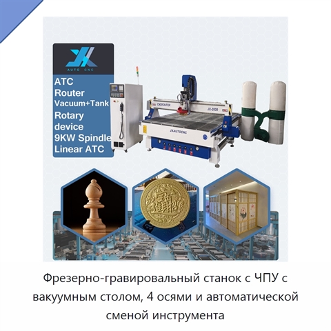 Фрезерно-гравировальный станок с ЧПУ с вакуумным столом, 4 осями и автоматической сменой инструмента