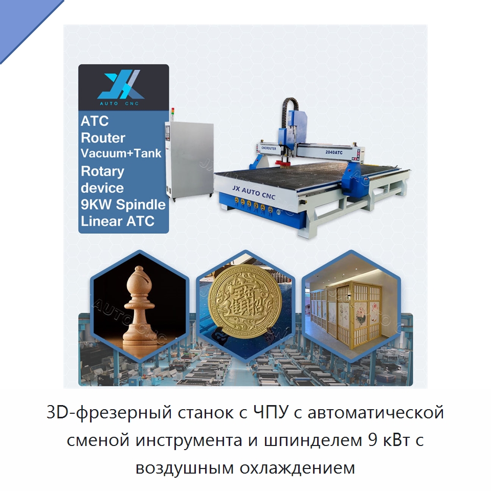 3D-фрезерный станок с ЧПУ с автоматической сменой инструмента и шпинделем 9 кВт с воздушным охлаждением — Фрезерные станки по дереву