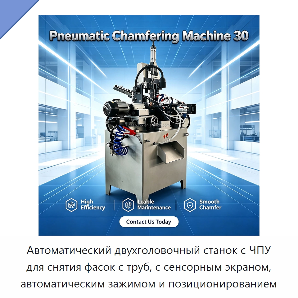 Автоматический двухголовочный станок с ЧПУ для снятия фасок с труб, с сенсорным экраном, автоматическим зажимом и позиционированием — Фаскоснимательный станок