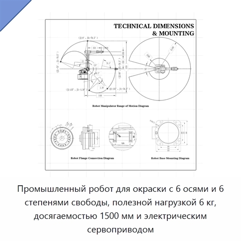 Промышленный робот для окраски с 6 осями и 6 степенями свободы, полезной нагрузкой 6 кг, досягаемостью 1500 мм и электрическим сервоприводом