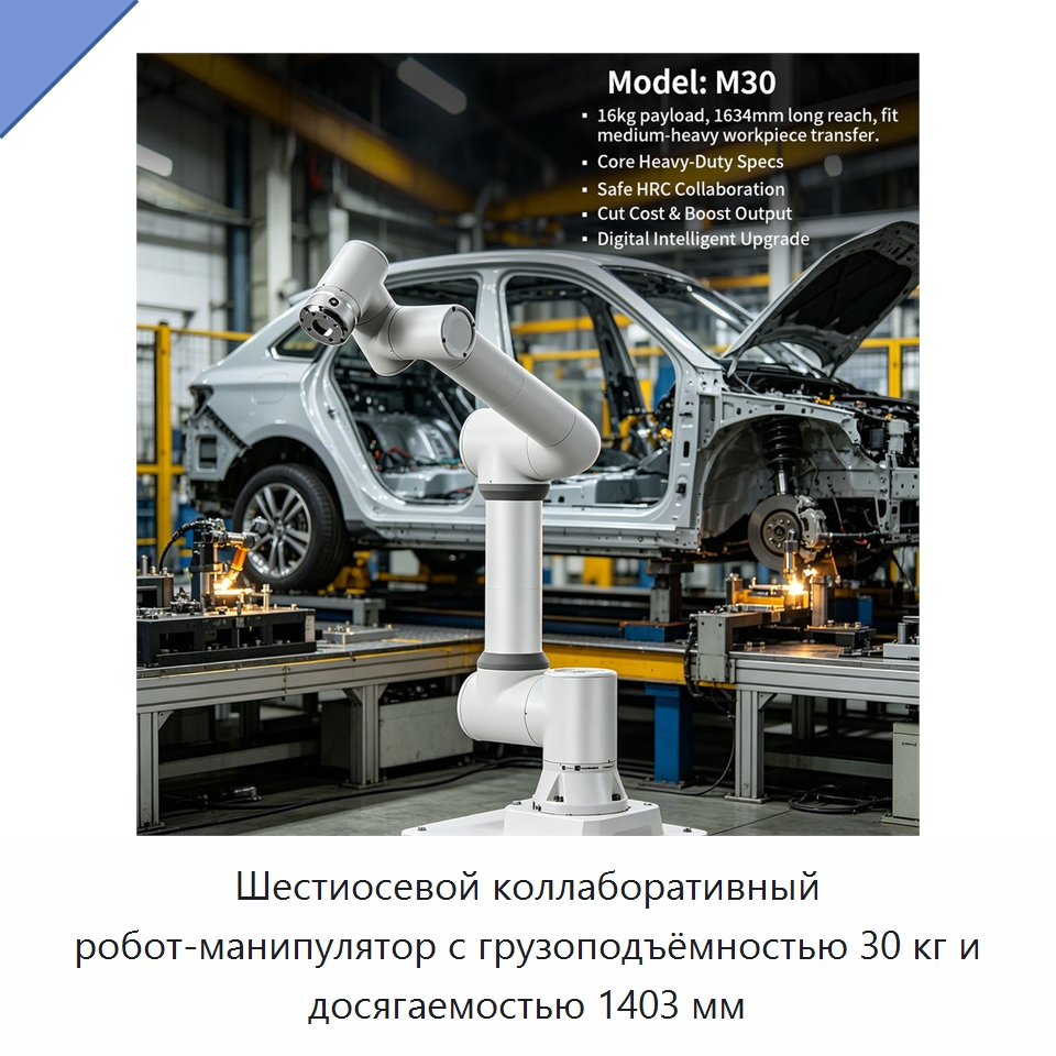 Шестиосевой коллаборативный робот-манипулятор с грузоподъёмностью 30 кг и досягаемостью 1403 мм — Коллаборативные роботы