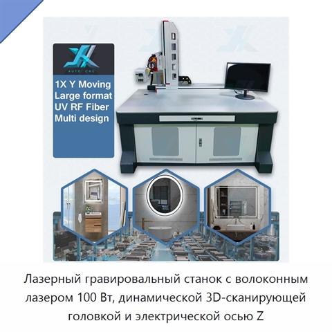 Лазерный гравировальный станок с волоконным лазером 100 Вт, динамической 3D-сканирующей головкой и электрической осью Z