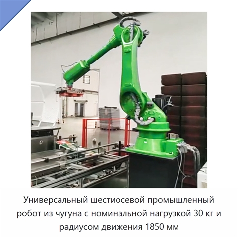 Универсальный шестиосевой промышленный робот из чугуна с номинальной нагрузкой 30 кг и радиусом движения 1850 мм