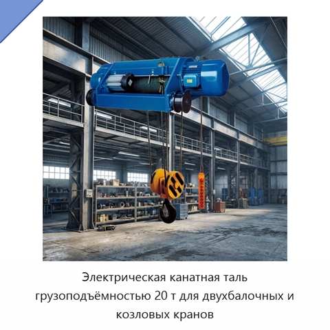Электрическая канатная таль грузоподъёмностью 20 т для двухбалочных и козловых кранов